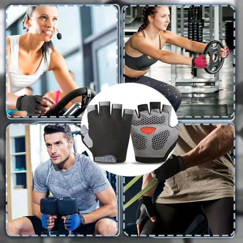 المهنية رياضة اللياقة البدنية تنفس المضادة للانزلاق النساء الرجال نصف اصبع الصيف الصيد الدراجات أصابع قفازات الإناث دراجة دراجة