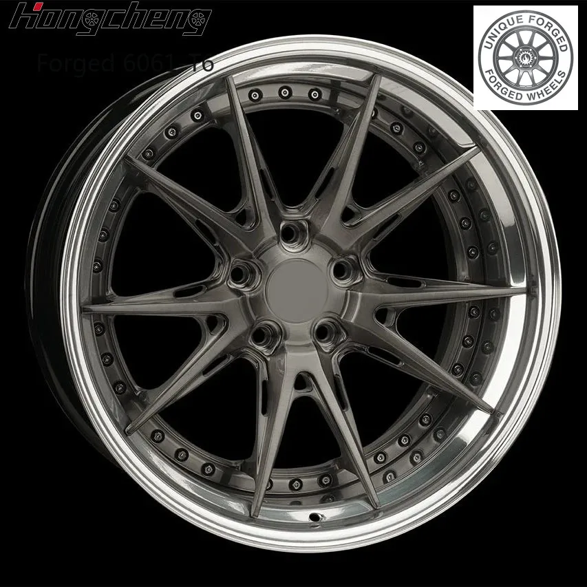 2026 New Design Custom 2 Piece Polished Lip Brushed Grey 5x112 18 19 20 21 22 24 26 Inch Forged Wheels