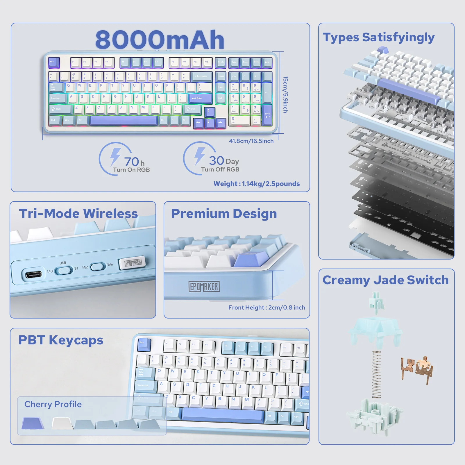 EPOMAKER TH99/TH99 Plus 96% Layout Wired/Bluetooth 5.0/2.4GHz Wireless Hot-Swap Gasket Mechanical Keyboard with Numpad for PC