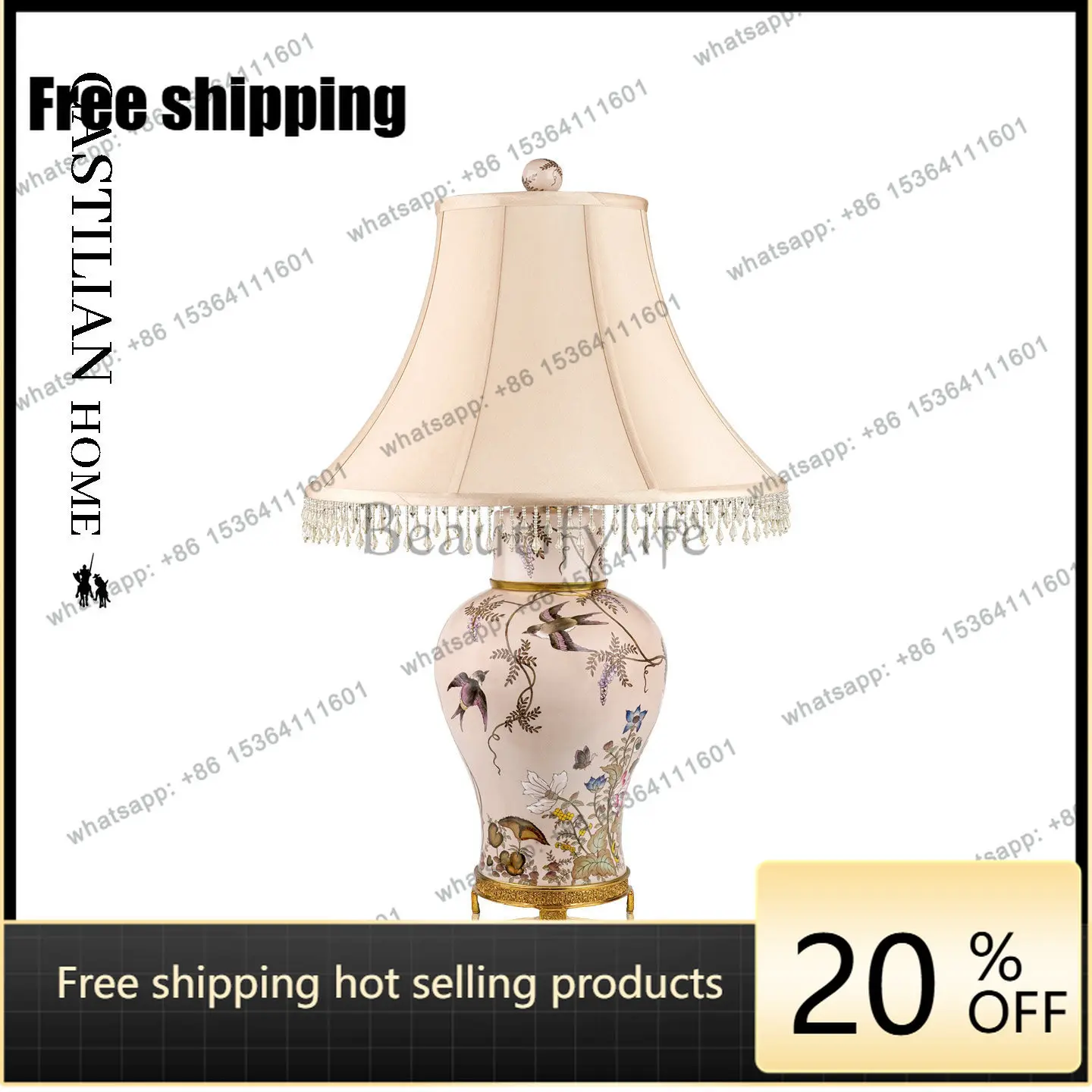 HOT romantic pink flower and bird desk lamp French warm sofa corner lamp C4291