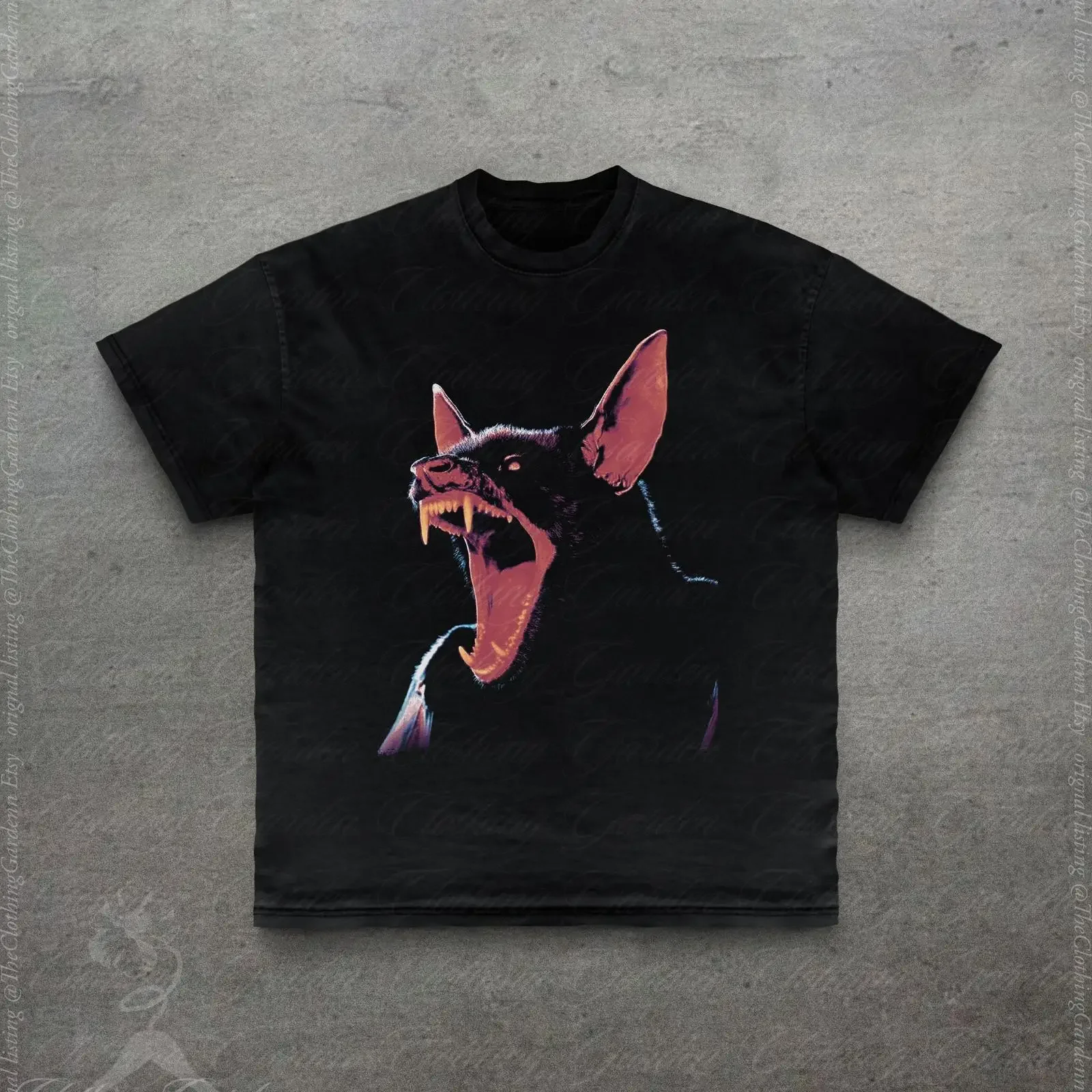 Vintage Snarling Bat T Shirt Gothic Spooky Halloween Grunge Dark Animal Top Goth Clothing for  vintage Washed fashion