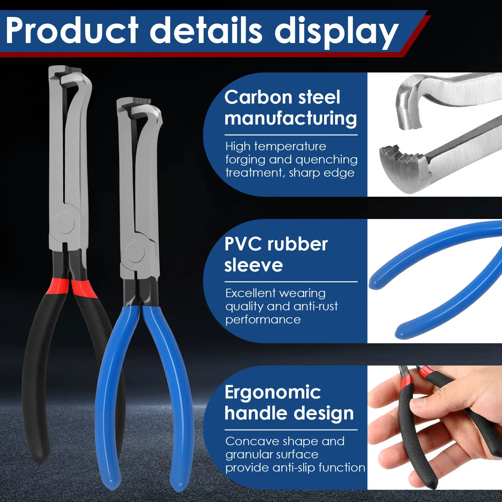Alicate de desconexão elétrica do carro de 2 pces 8 polegadas com alça antiderrapante alicate de desconexão do conector elétrico multifuncional para empurrar