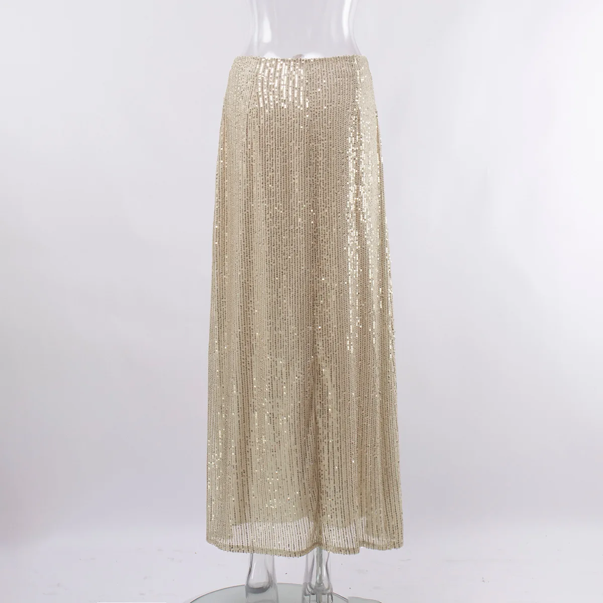 FADDISH 2024 New Women Fashion Loose Sexy Sequin Skirts Female Solid Color Causal Long Skirt Laides