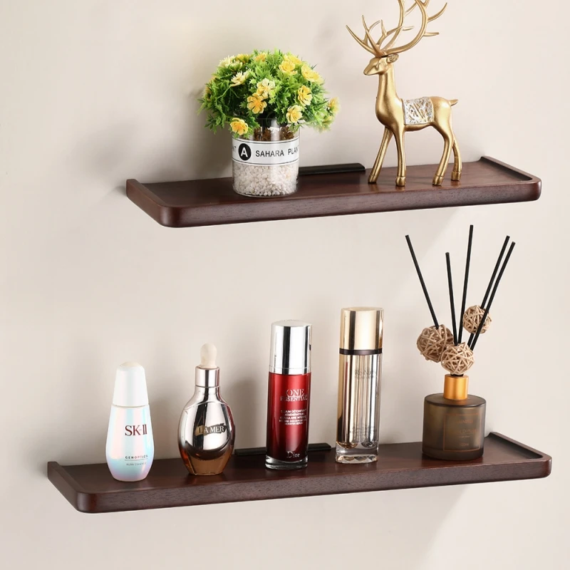 Walnut Wood Bathroom Storage Rack, Cosmetic Mirror Front Rack, Bedroom Desk Wall Rack, Kitchen Storage Rack