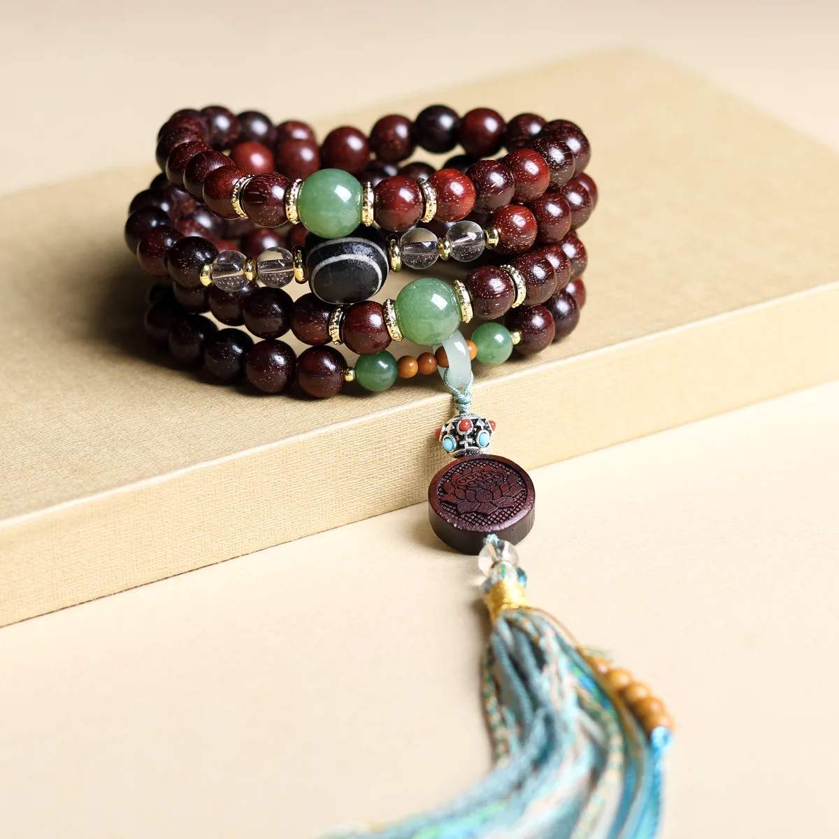 

Full Mala Beads Bracelet Indian Venus Full Lobular Red Sandalwood Multi Loop Wooden Prayer Beads Handcrafted Jewelry Gifts