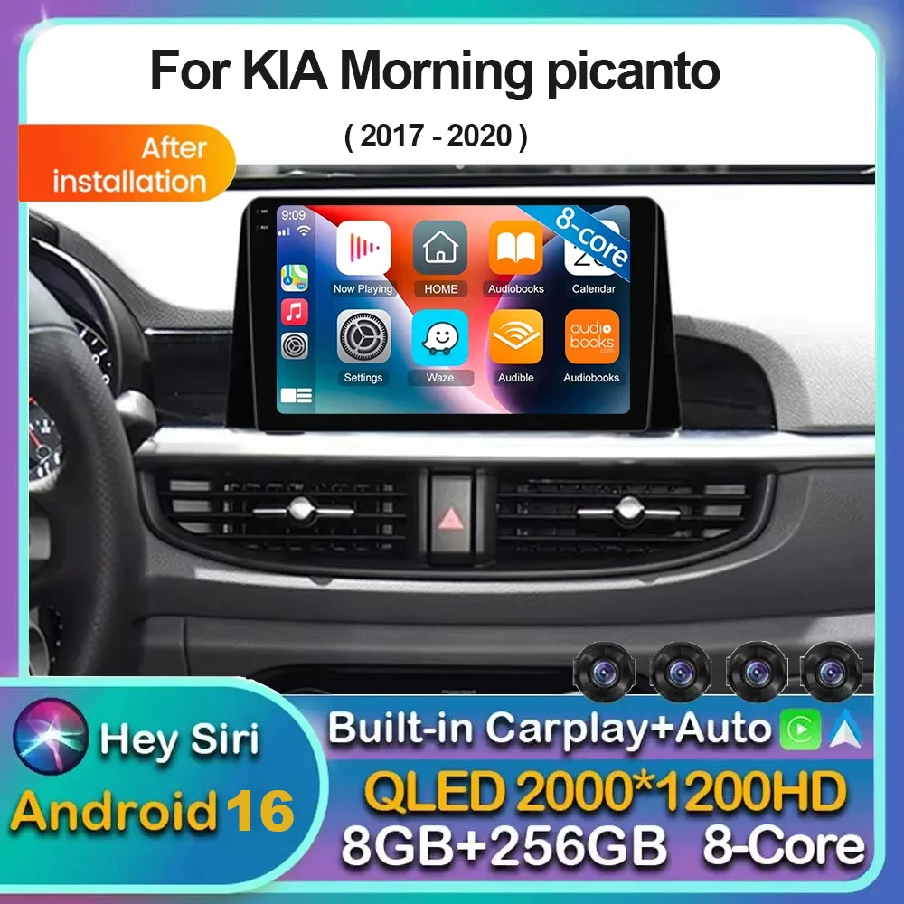 Android 16 Carplay Auto For KIA PICANTO Morning K 2016 2017 2018 2019 Car Radio Multimedia Player Stereo WiFi+4G 360 Camera DPS