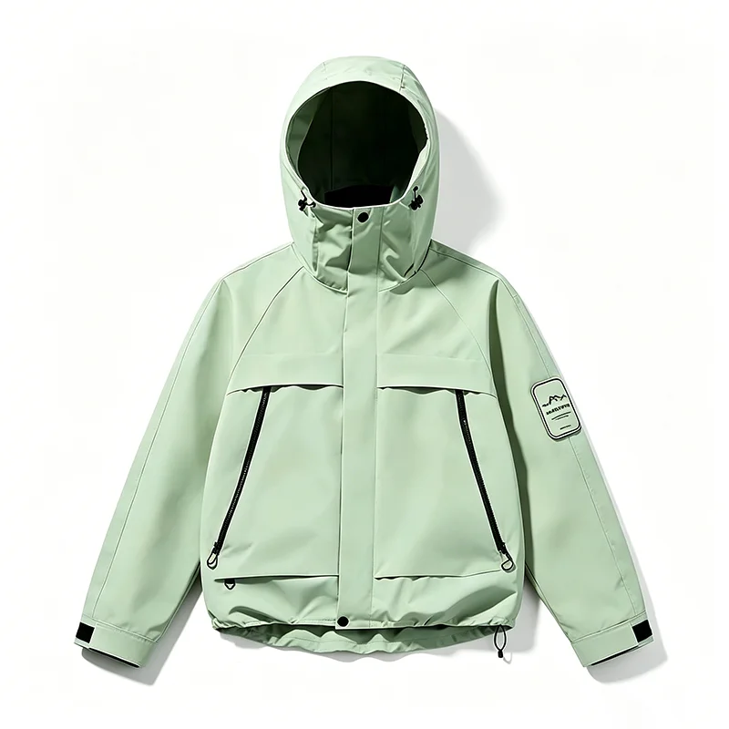 Outdoor Hooded Waterproof Jacket Men Women Water Repellent Hiking Rain Coats Zip Pocket Adjustable Cuffs Short Outerwear Jackets