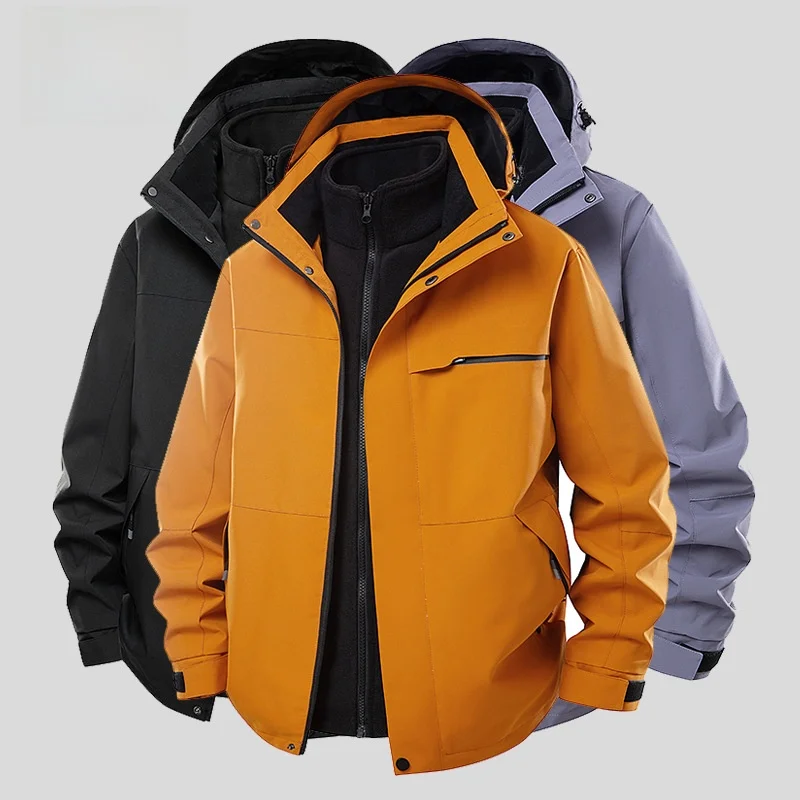 

Men's Tee-in-One Outdoor Workwear Jaet Breathable Tee-Proof Autumn Winter Couple's Fce Lined Thiened Long Sve Coat