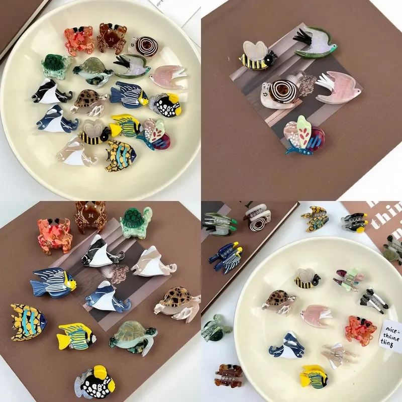Cute Ocean Series Acetate Hair Clip Turtle Crab Fish Swallow Bangs Side Clip Small Hair Grabber for Women Fashion Hair