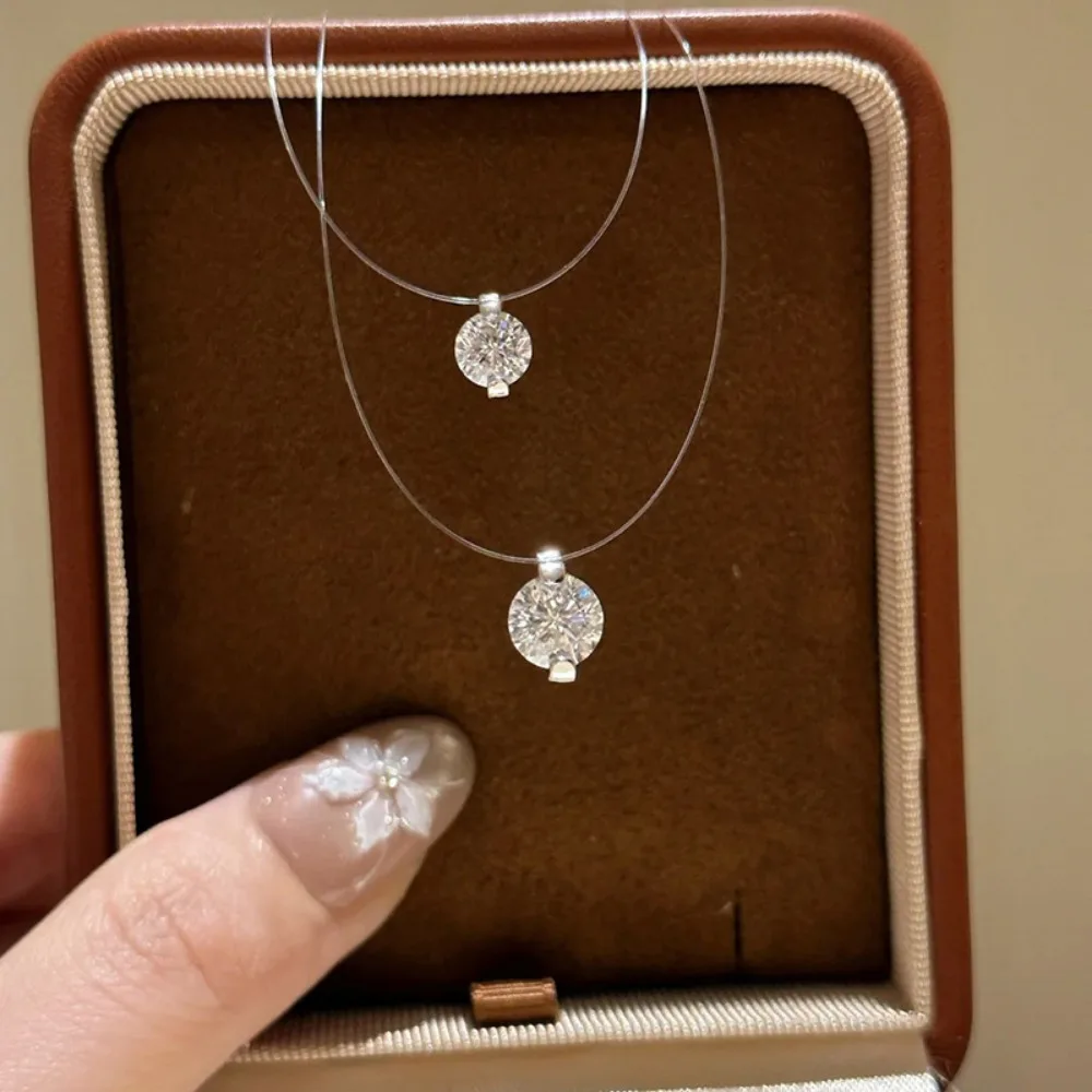 Exquisite Luxury 925 Sterling Silver Mermaid Tears Zircon Pendant Necklace for Women Fishing Line Chain Jewelry Accessory Gifts