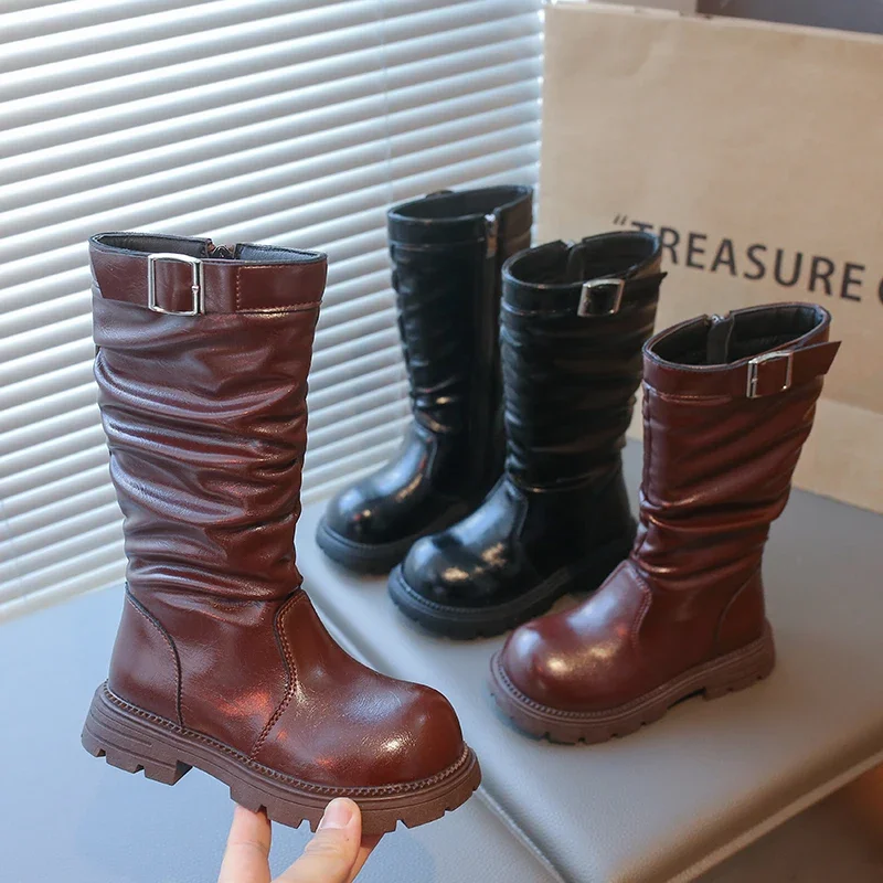 

Children Casual Knee-high Boots for Girls 2025 Winter New Fashion Korean Style Soft Bottom Anti-slippery Versatile Leather Shoes