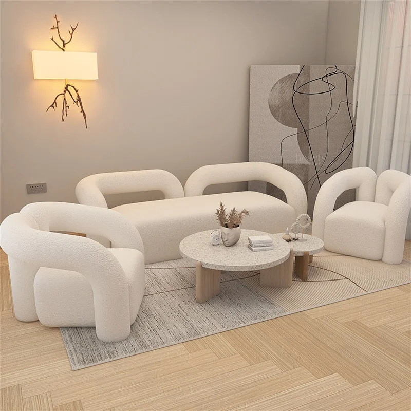 

！@Nordic Single Sofa Chair Living Room Bar Simple Irregular Light Luxury Designer White Wood Frame High Elastic Foam