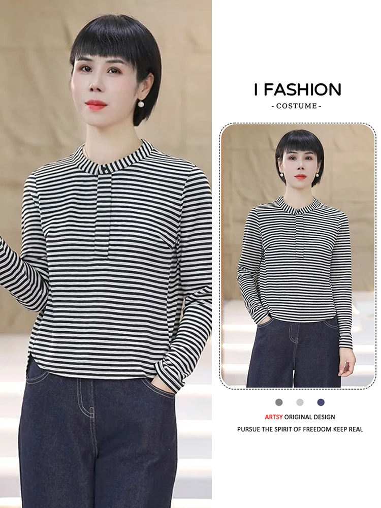 T-shirt lunga Sve a righe casual Faionable Ele Agel Design Autunno Nuovo arrivo Abbigliamento premium da donna