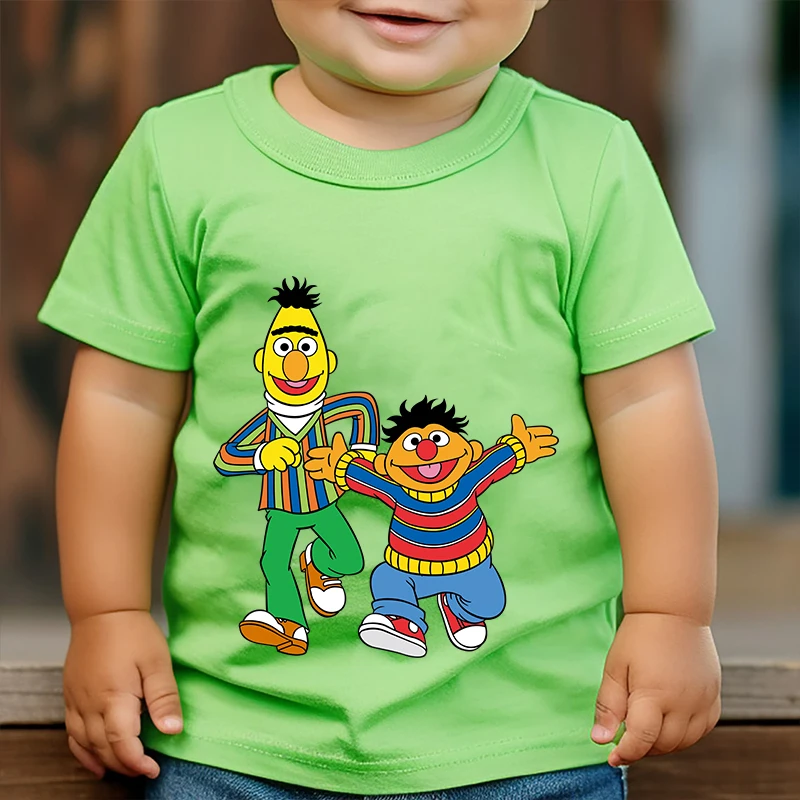 Sesame Street Printed Kids T-shirt Summer Children's Cotton Short Sleeve Suitable for Boys and Girls Green Casual Tops