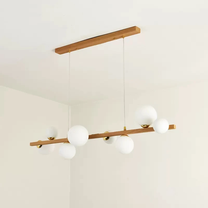 Lampadario a soffitto con sfera di vetro lattiginoso per tavolo da pranzo isola da cucina minimalista moderno imitazione apparecchio di sospensione a grana di legno