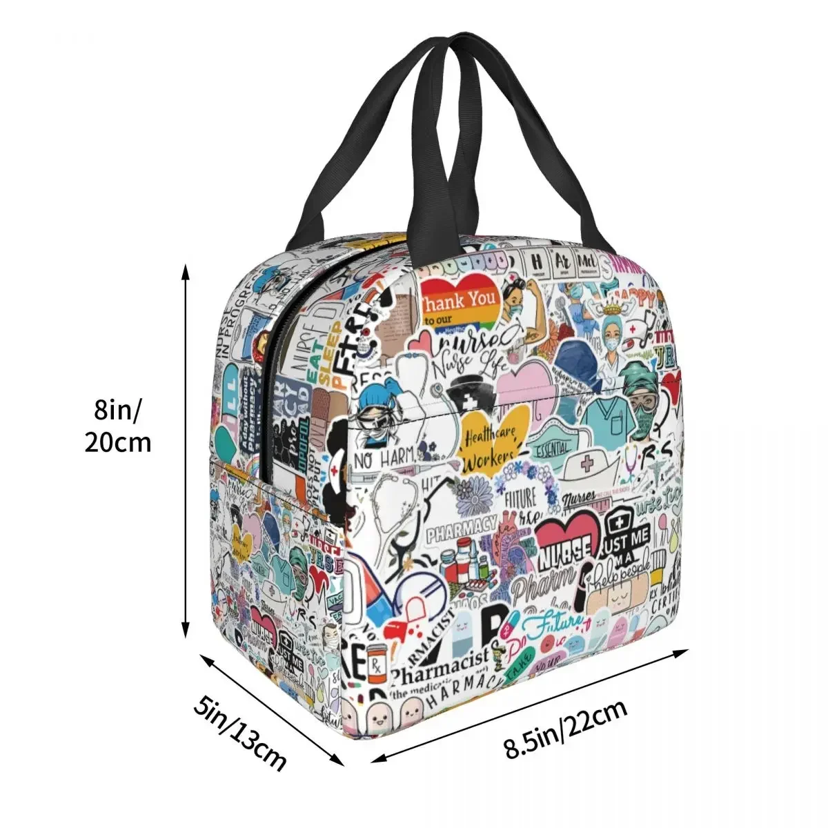 Cartoon Nursing Nurse Lunch Bag Resuable Cooler Warm Thermal Insulated Lunch Tote Box for Women Kids School Picnic Food Bags