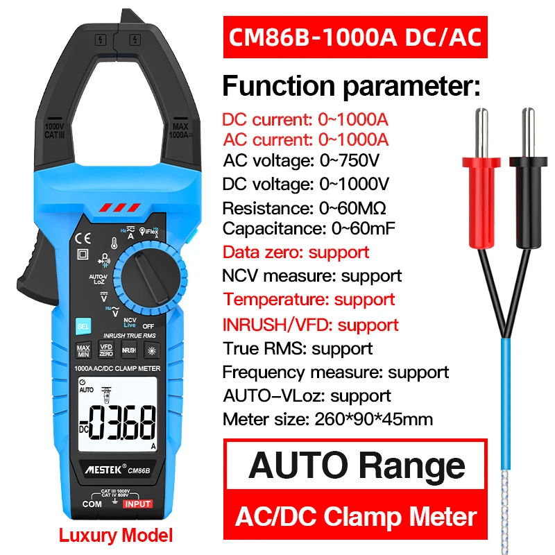 MESTEK CM86 True-RMS 1000A AC/DC Curent Clamp Meter Multimeter Pinza Amperimetrica Tester By iFlex Clamp AC Current Up To 3000A