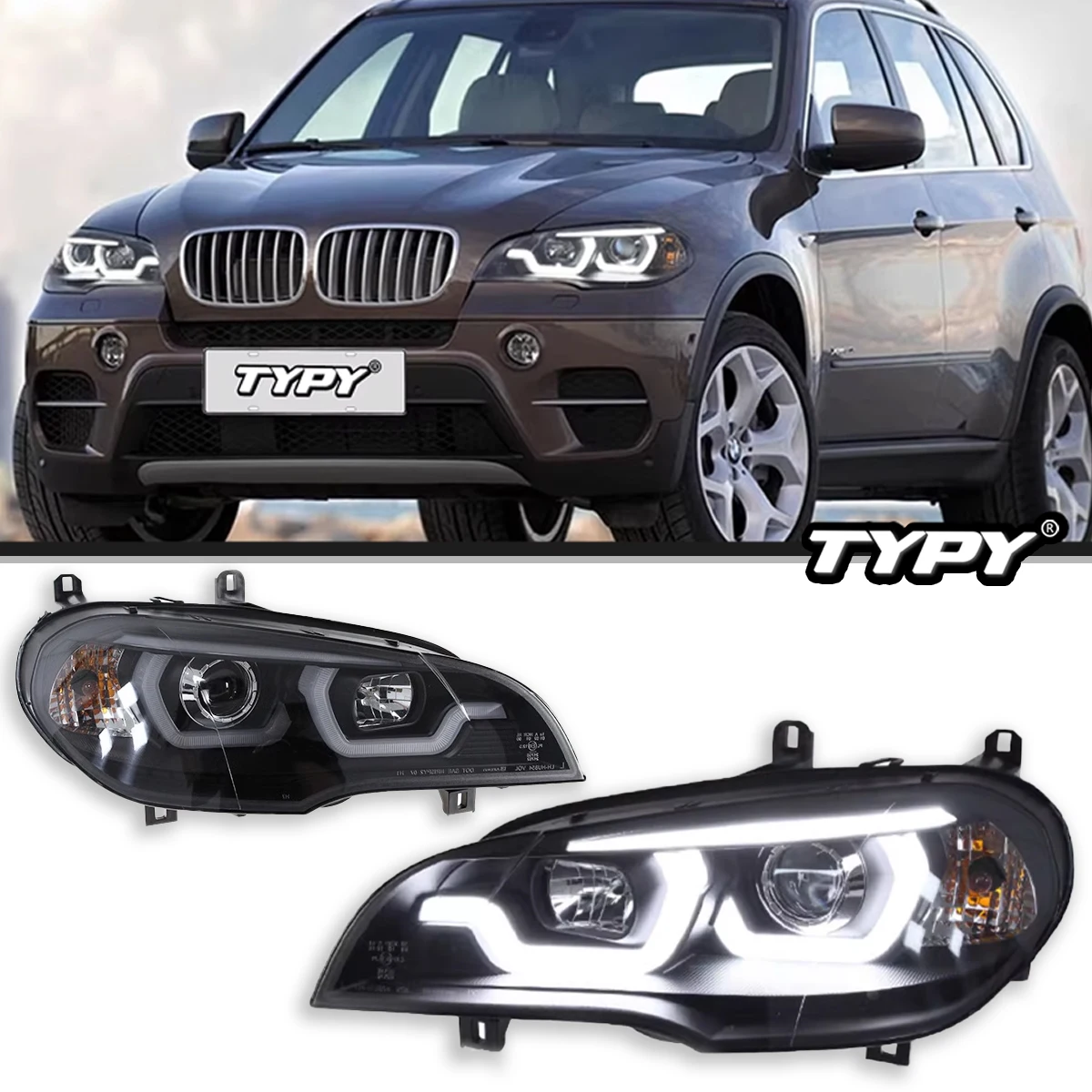 

TYPY Автомобильные фары для BMW X5 E70 Фара 2007-2013 Светодиодные автомобильные лампы Дневные ходовые огни Динамические указатели поворота Автомобильные аксессуары