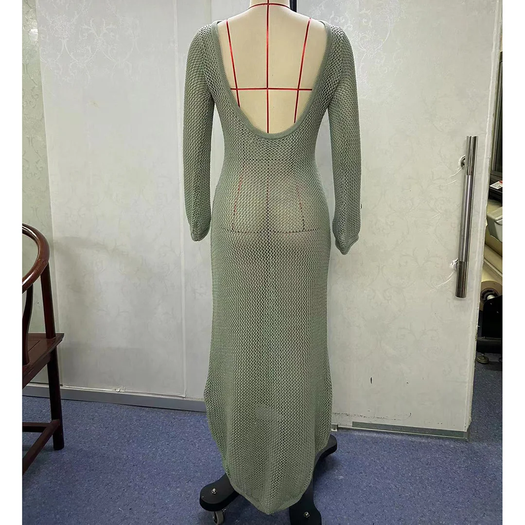 Sexy Langarm-Tunika mit Ausschnitten, gehäkelt, gestrickt, Strandkleid, Strandmode, Damen V5319 – Detail 14