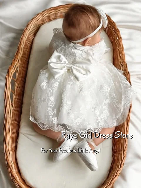 Flower Girl Dress For Wedding First Communion Baptism Formal Gowns A Line Short Puffy Long Sleeve Ruffled Collar Gowns