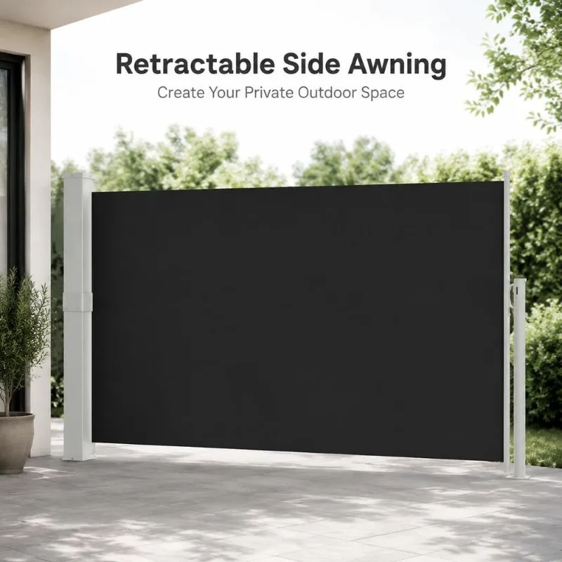 Einziehbare Seitenmarkise aus Polyester 170 x 300 cm mit Stahlbasis, automatische Sichtschutzmarkise, UV-beständig, für Terrasse, Balkon, Garten, Außenbereich, einfache Montage, elegantes Design,