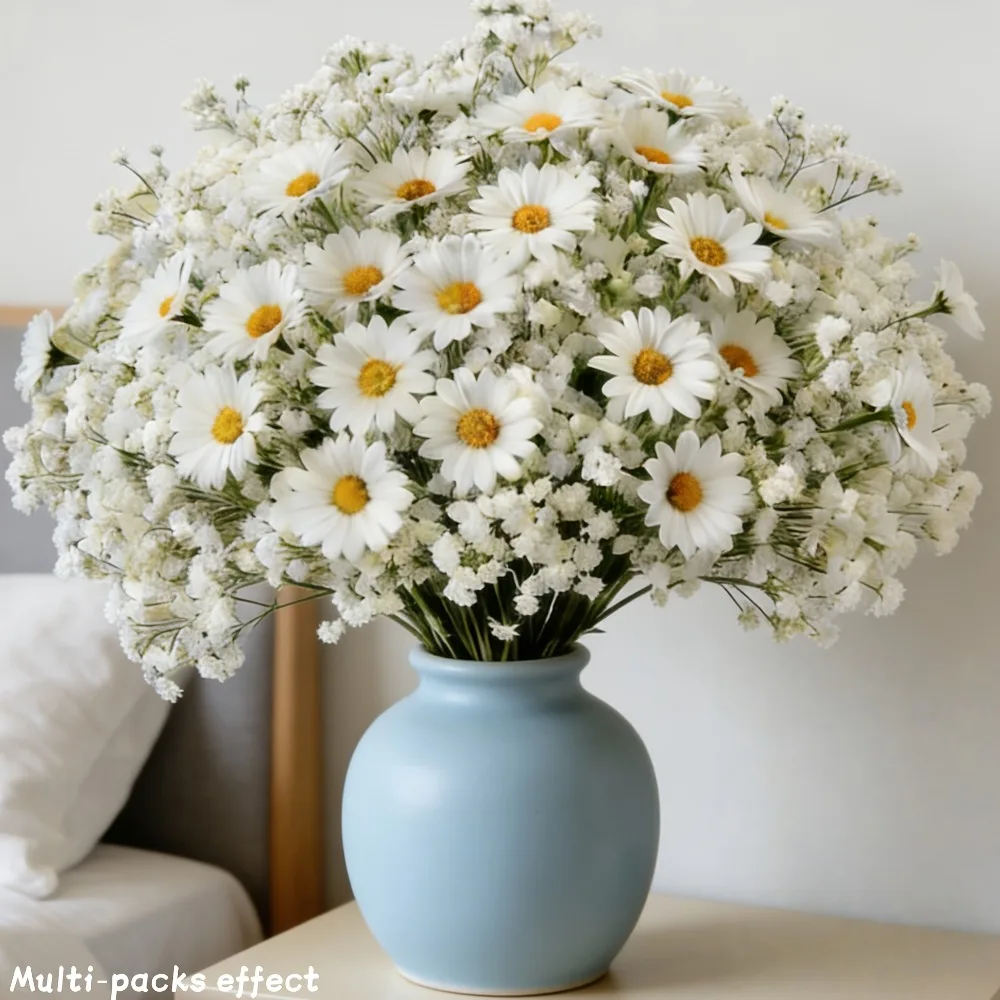 32-teiliges Künstliches Weißes Gänseblümchen- und Schleierkraut-Blumenset, Kunstblumen-Bouquet für DIY Heim-, Büro- und Hochzeitsdekoration 2026 – Detail 4