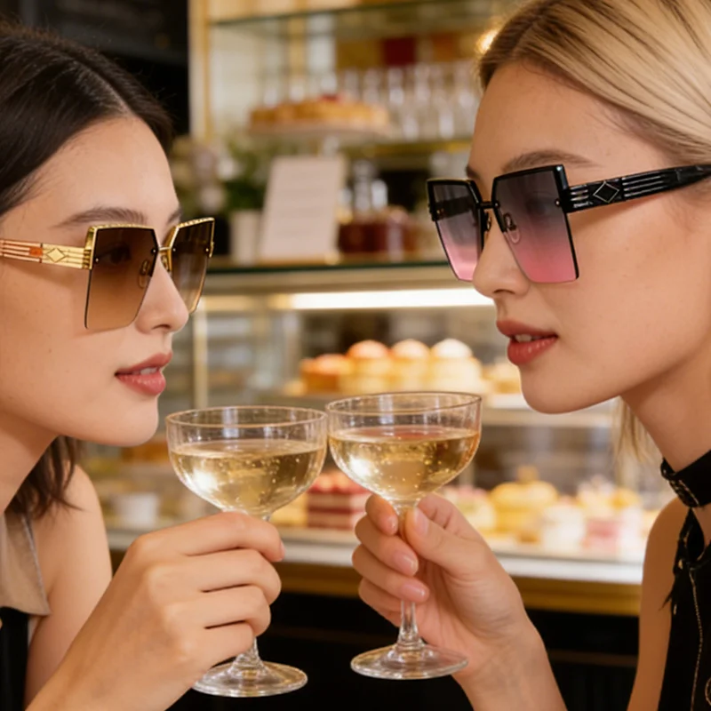 Neue Halbrahmen-Quadrat-UV-Schutz-modische Sonnenbrille Unisex Street Style Vielseitige Sonnenbrille 1205 – Detail 4