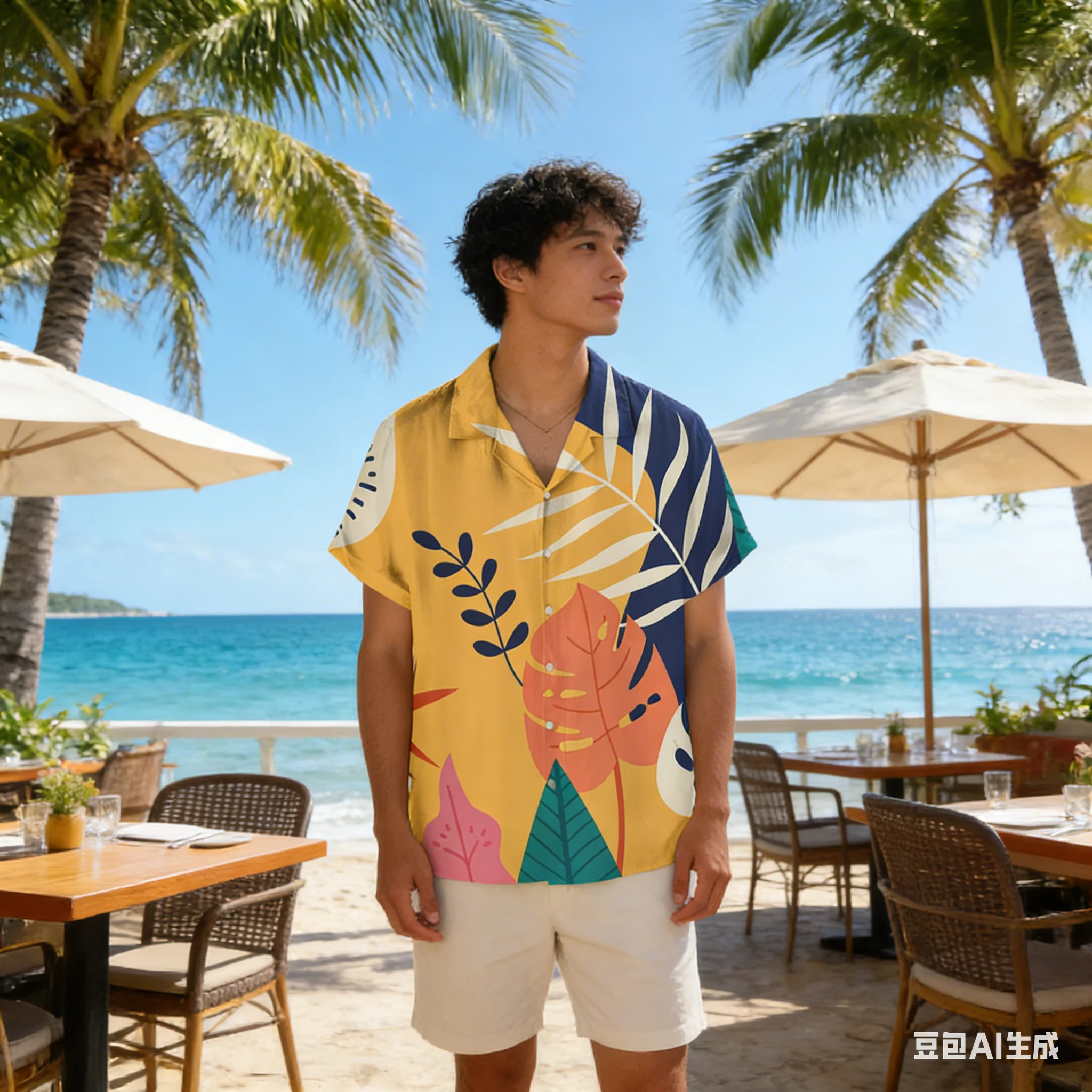 Herren-Hawaiihemd, neues abstraktes Pflanzen- und Kokosnussbaum-Print, Sommer-Kurzarmhemd, lässiges Strand- und Urlaubshemd mit Knöpfen