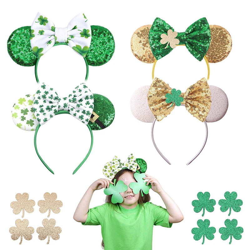 Mode St. Patrick Glitter Maus Ohren Stirnband Mädchen Pailletten Haar Bogen Festival Haarband Party DIY Haar Zubehör Mujer