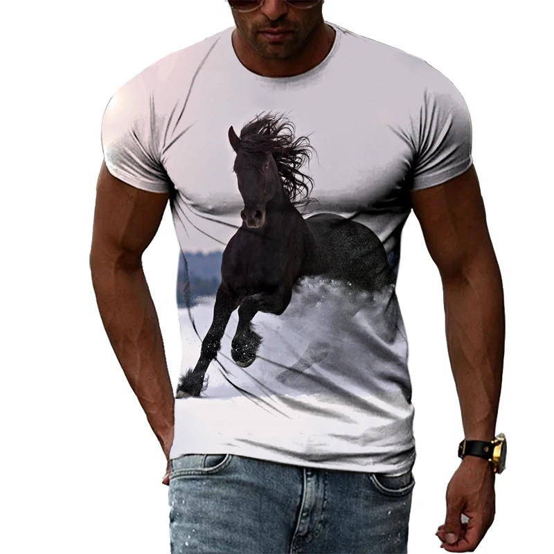 2022 Mens T-Shirts Animal Horses 3D Printed Graphics O-Neck Short Sleeves Fashion Casual T-Shirts Personality Hip Hop Streetwear