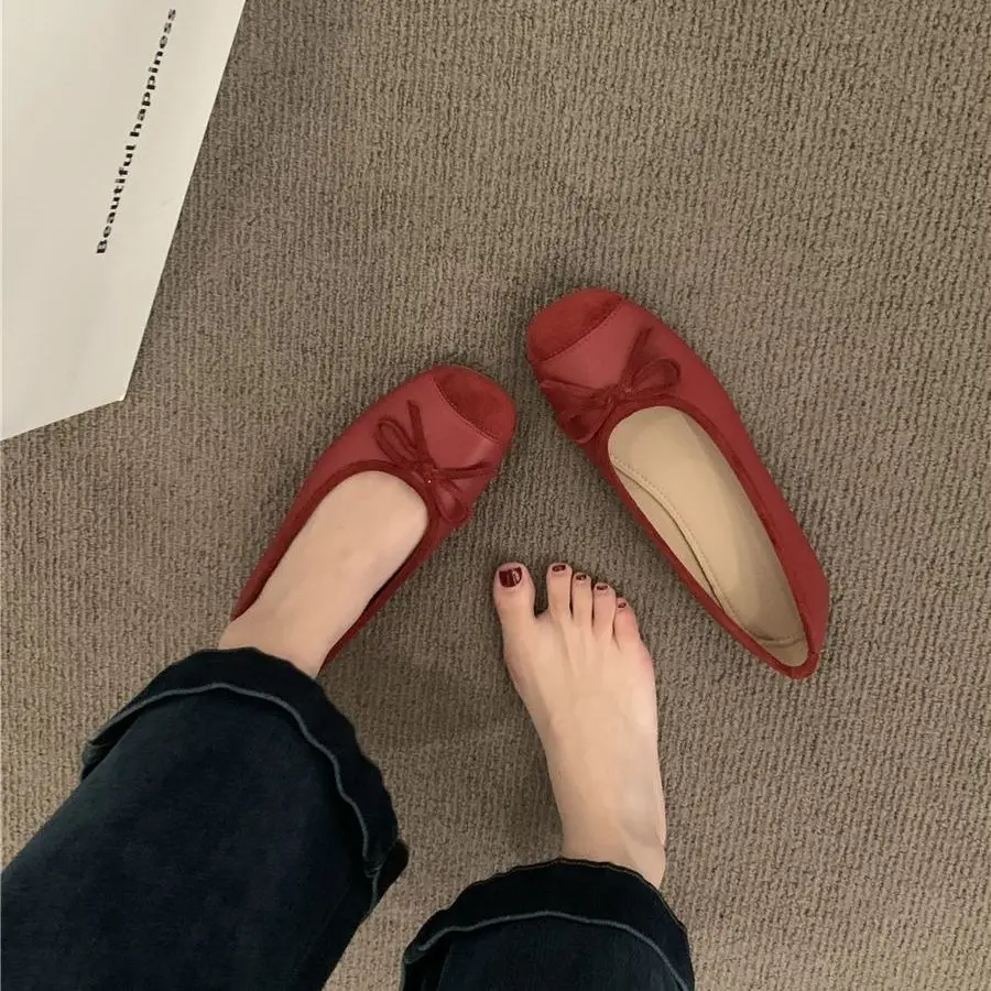 Shoes for Women 2024 Flats Beau Today Ladies Summer Footwear with Bow Round Toe Red Flat Spring High Quality on Promotion Y2k 39