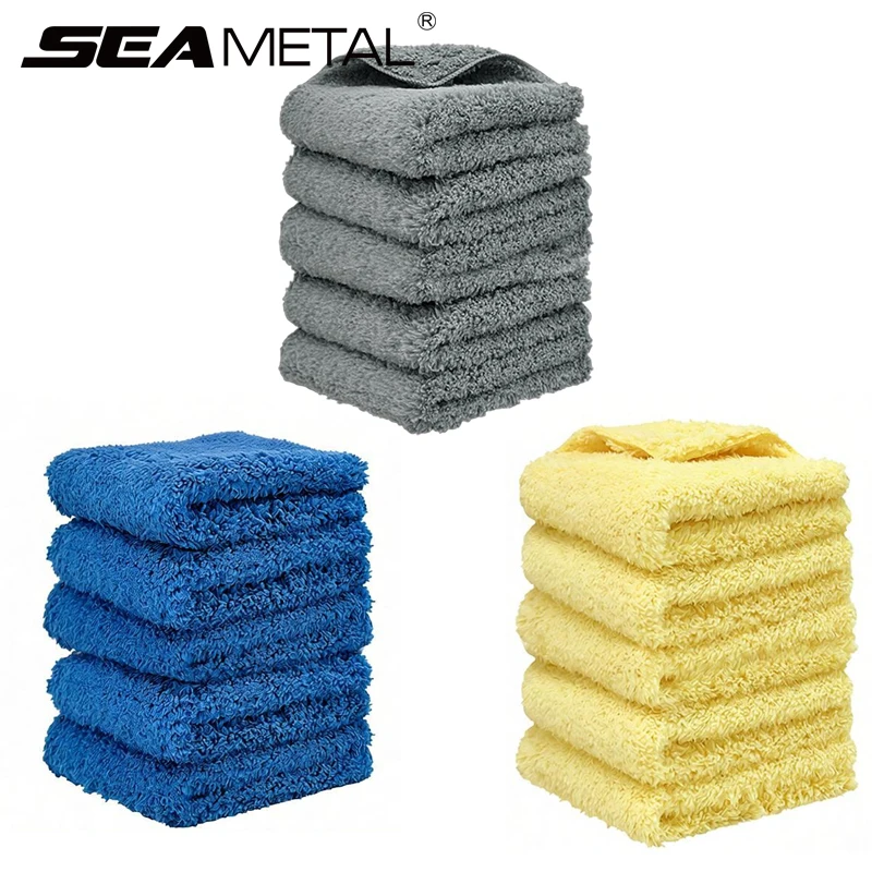 Seametal 1/5 pçs toalhas de limpeza automática de microfibra sem bordas multifuncional toalha de lavagem de carro pano de secagem rápida trapos limpos 23x2 0/35x35cm