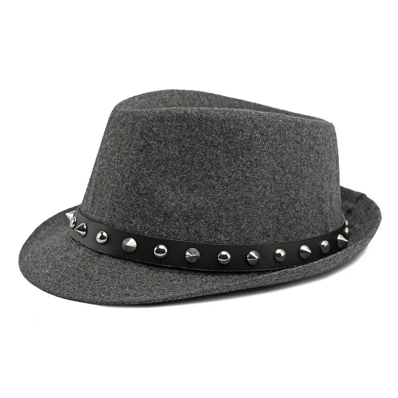 Men and Women Rivets Jazz Cap England Retro Small Bowler Hat Personality Fashion Gentleman Hat Street Bowler Hat