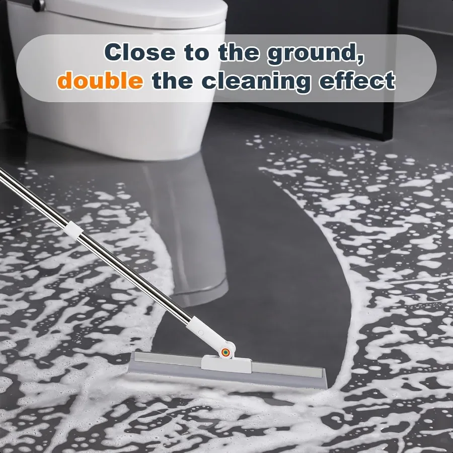 Rubber Squeegee Broom for FloorUpgrade 62" Long Handle Window Squeegee 2 Cleaning Cloths Silicone Pet Hair Remover Magic Broom