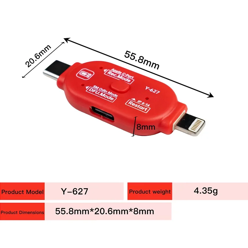 YCS Y-627 One-Click DFU Recovery Restart Flash Tool USB-C Lightning Adapter for IP SAM Android Phone System Repair Kit