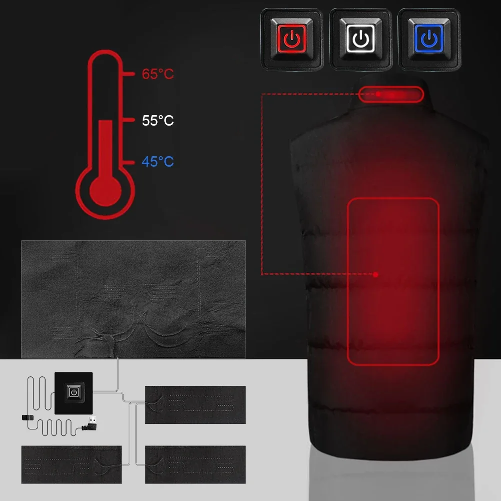 وسادات سترة كهربائية ساخنة USB ، وسادات سترة تدفئة شتوية ، 3 تروس قابلة للتعديل ، خارجية ، دافئة ، تصنعها بنفسك ، ملابس