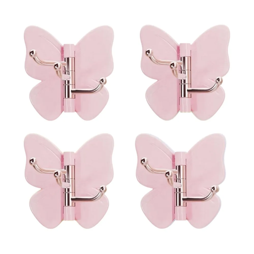 1/4PCS New Plastic Butterfly Wall Hook Waterproof Rotatable Rotating Wall Hook Self Adhesive No Drill Storage Hanger Home Decor
