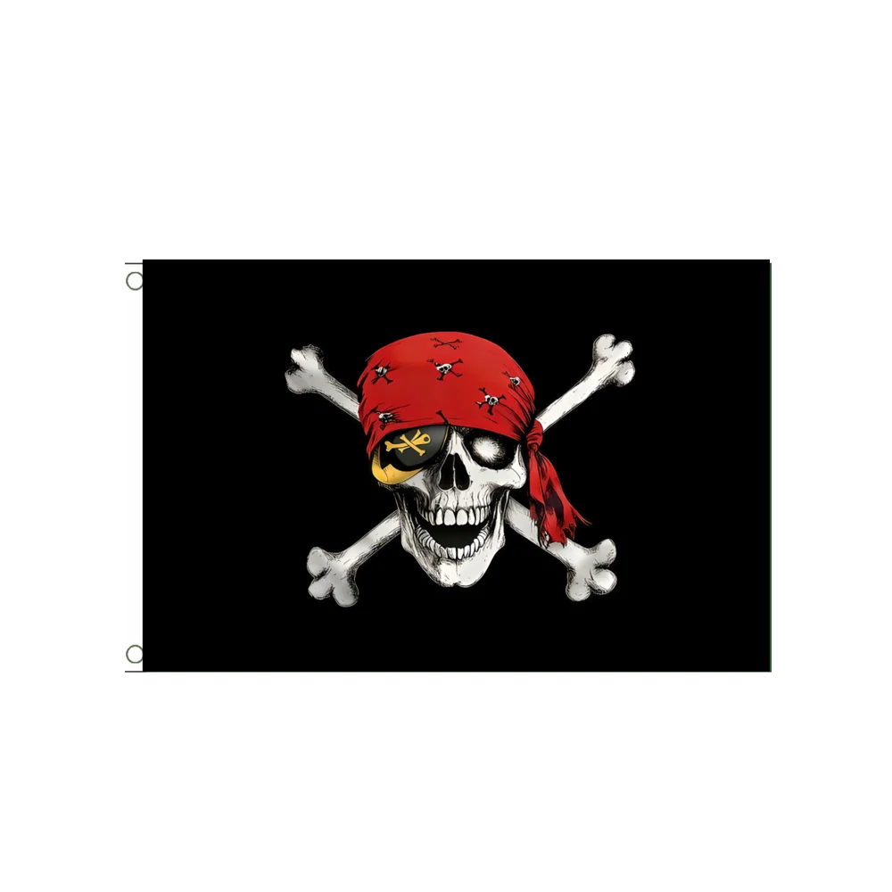 Pirate Skull Crossbones Flag Jolly Roger Banner 2x3ft 3x5ft Red Bandana Eye Patch Polyester Nautical Wall Decor Bar Party