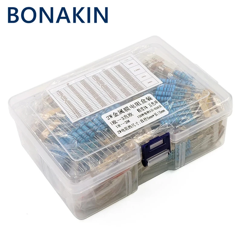 650pcs 130 Values*5pcs 2W 1% Metal Film Resistors Assorted Pack Kit Set Lot Resistors Assortment Kits + BOX