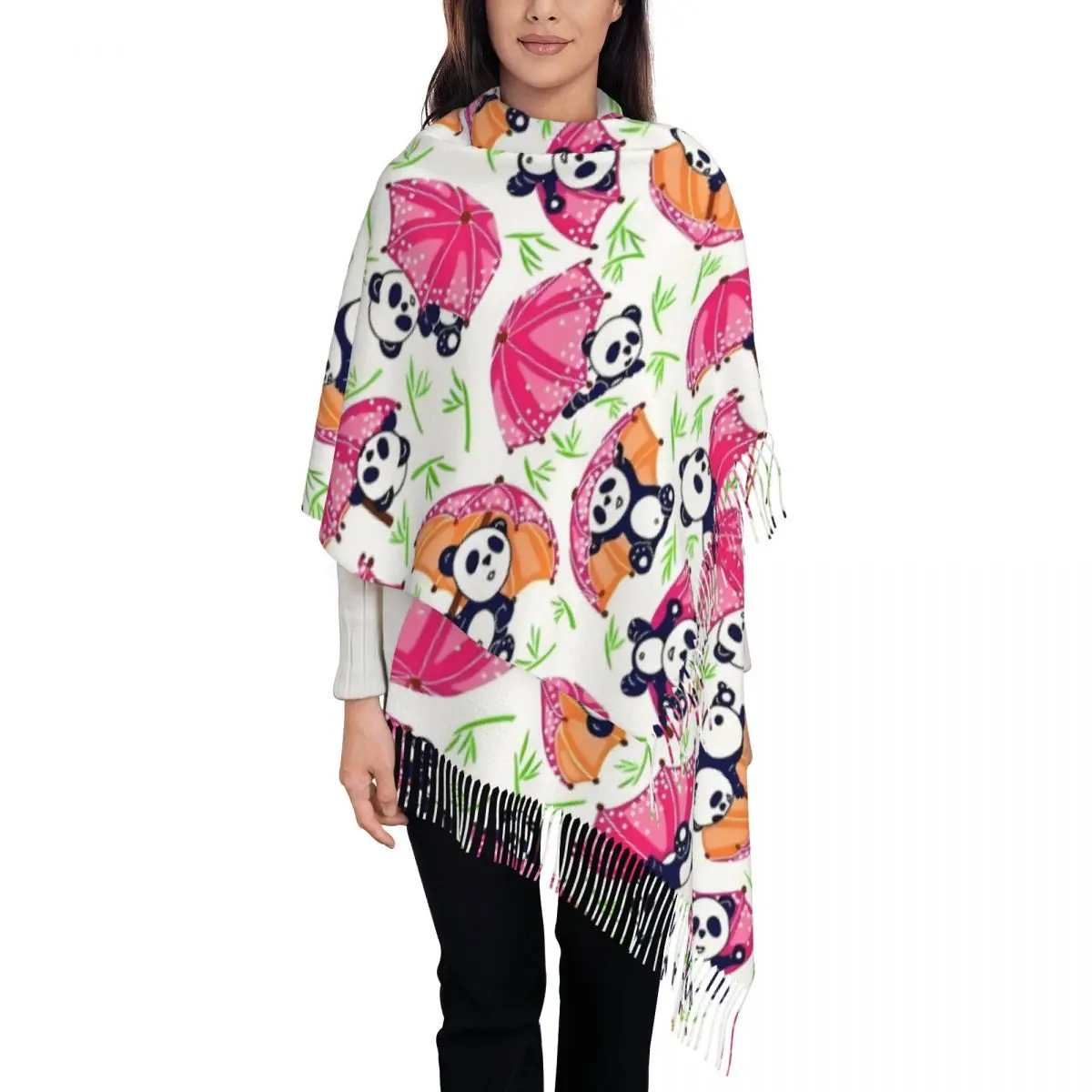 

Женский шарф с кисточками в стиле панды по индивидуальному заказу, мягкая шаль в стиле аниме Kawaii, женские зимне-осенние шарфы