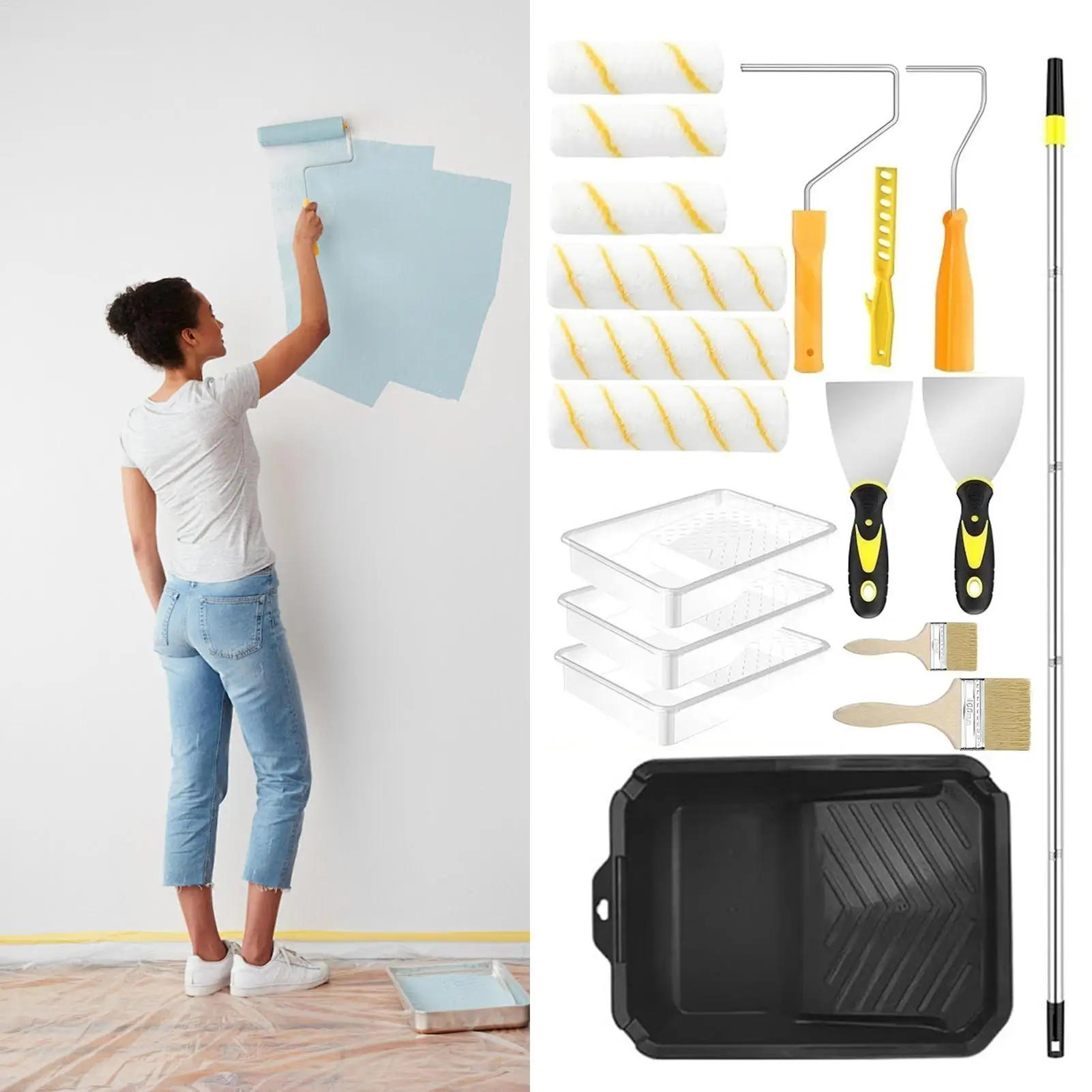 Roller Brush For Painting Adjustable Paint Roller Set With Telescopic Pole For Household Projects House Projects Renovation