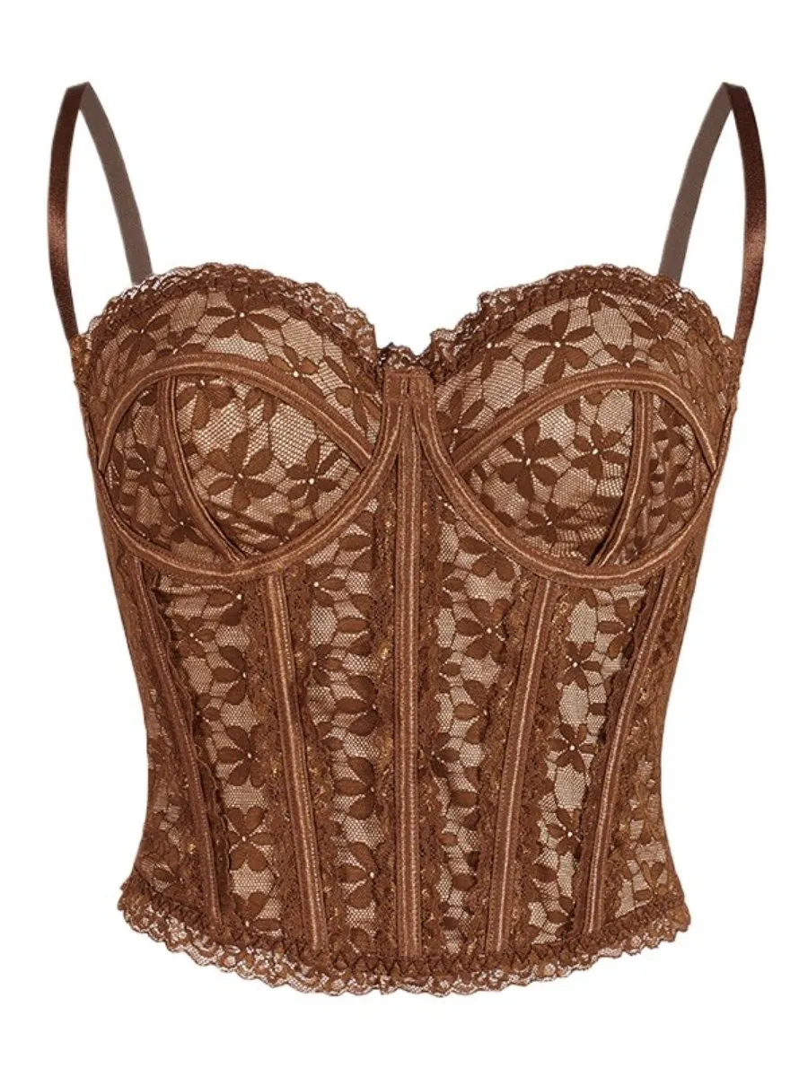 

ssTss Fashion Brown Palace Style Corset Sexy Retro Boned Bustier Bodice Women's Waist Trainer Cami Outerwear Top Corset Bustier