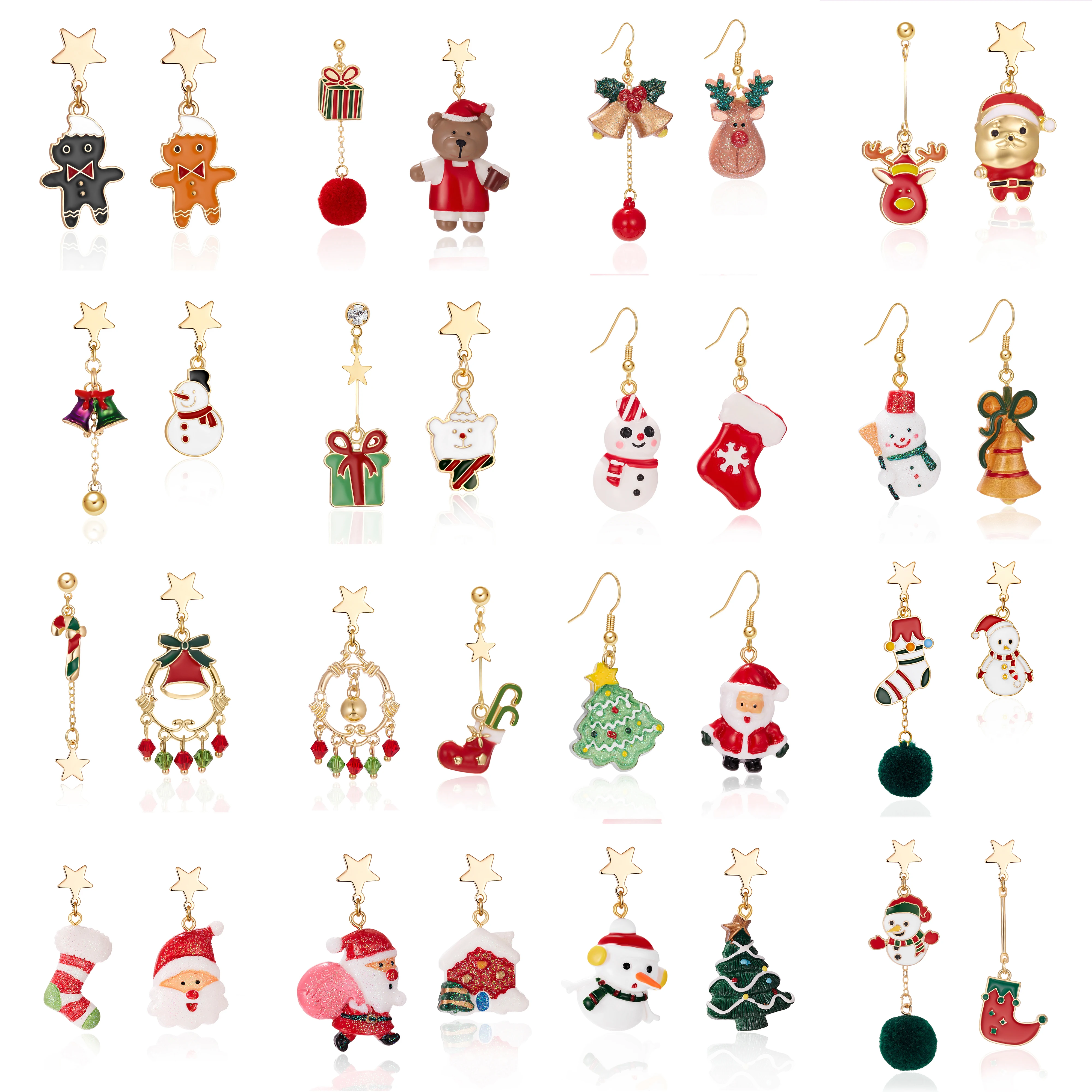 Creative Kawaii Bear Santa Claus Deer Asymmetric Earrings For Women Cute Snowman Baby Earrings Christmas Jewelry New Year Gifts