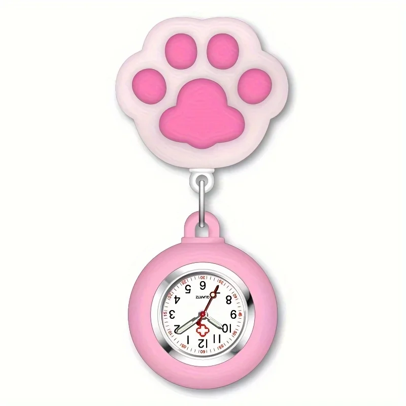 Bonito Cat Paw Enfermeira Relógio Broche, Silicone com Clipe, Telescópico Retrátil, Cuidados de Saúde, Médico, Paramédico, Bolso Médico, Broche