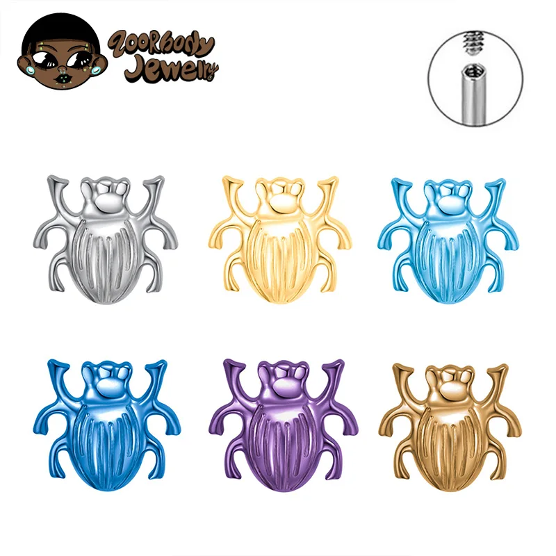 ASTM F136 Titanium Scarab Beetle Cartilage Stud Earring Internally Threaded Insect Helix Earlobe Labret Anodized body Piercing