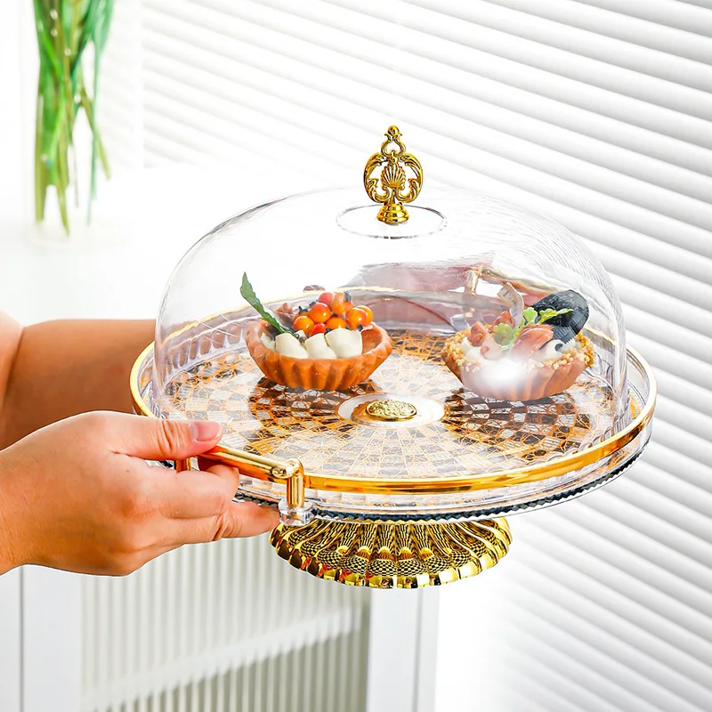 Hot-selling high-footed fruit plate light luxury with cover dust-proof cake dessert household creative dried fruit display plate