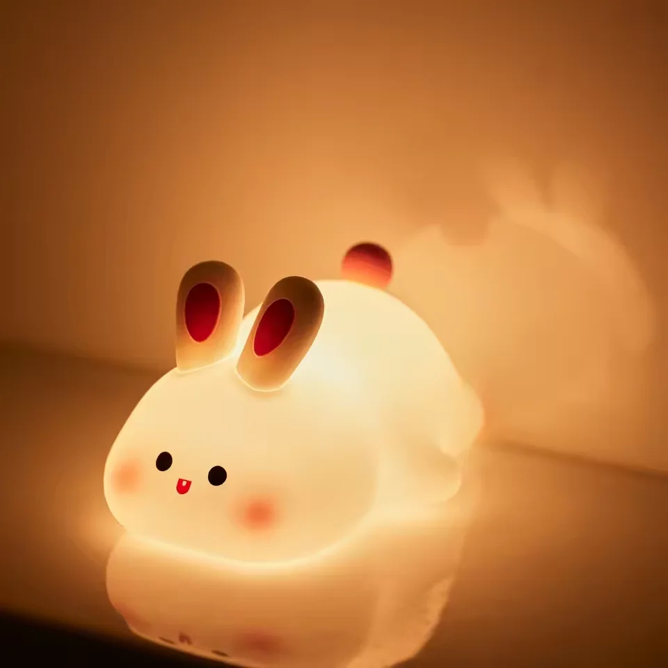 Linda luz nocturna de conejo y pato, lámpara de silicona de animales, luz nocturna con Control táctil para dormitorio de niños, lámpara para dormir para guardería de bebé