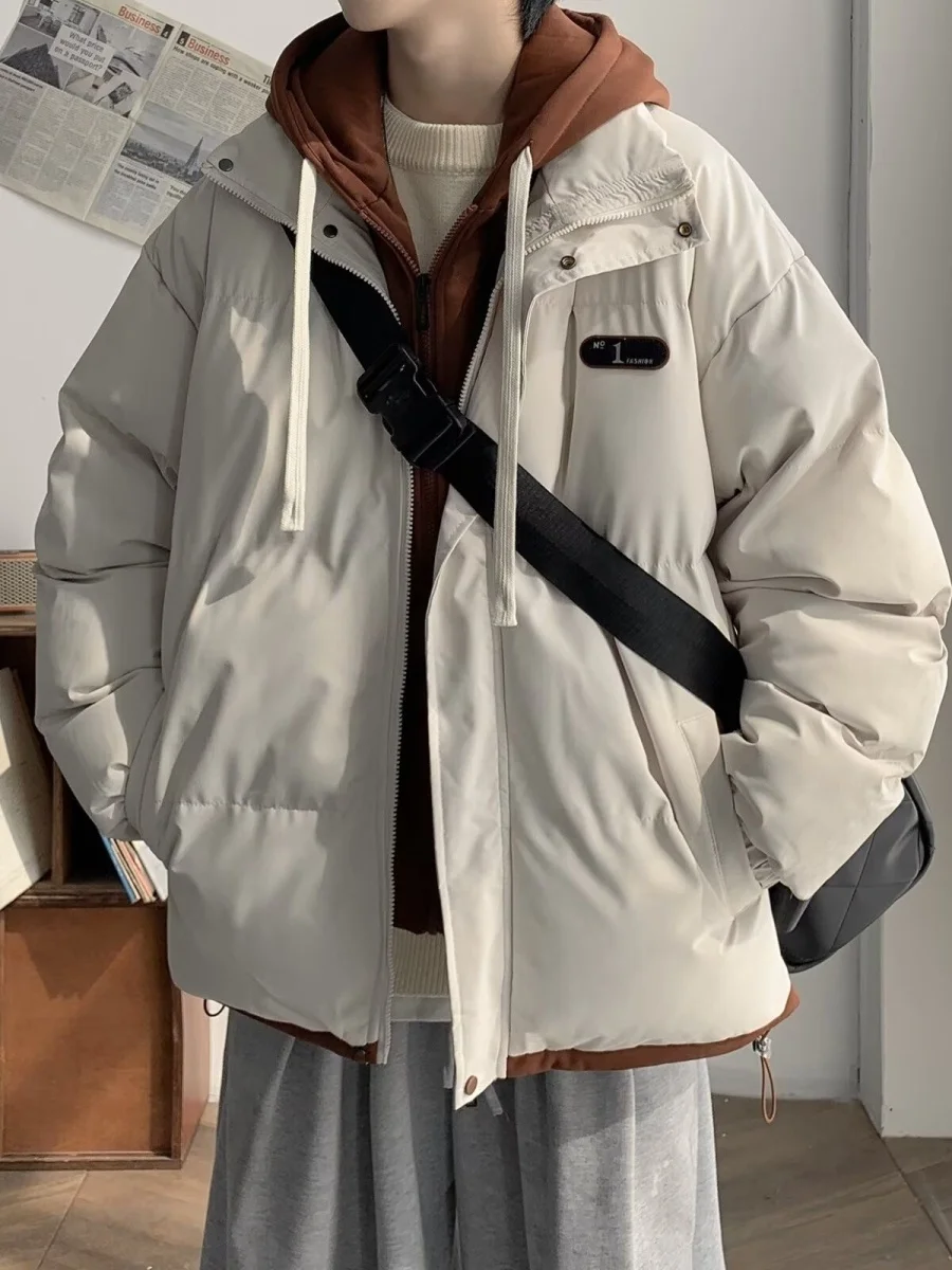 

American Sle Thiened Winter Cotton Jaet Men's Loose Fit Warm Casual Hooded Coat Trendy Design Sense Outerwear