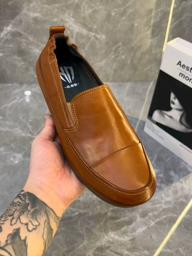 

High Quali Casual Leather Men's oes Comfortable Faionable Versatile Personali Busin Flat Heel round Toe Rubber Sole