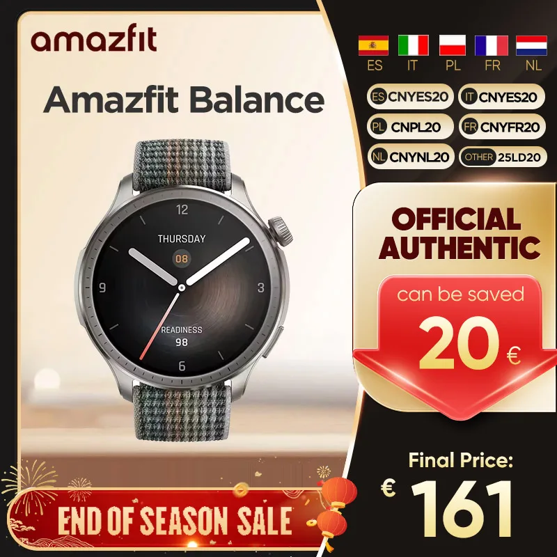 Amazfit Balance 46mm Smartwatch 1.5'' AMOLED Display 14 Days Battery Life 150+ Sports Modes For Android iOS Phone Zepp OS 3.0